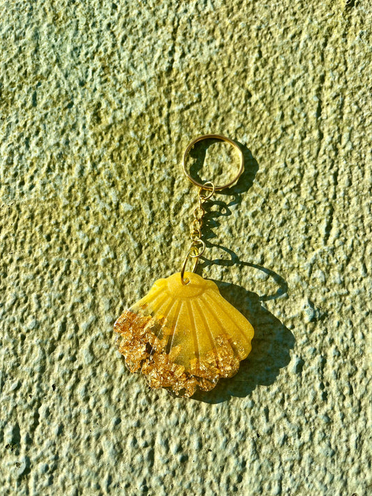 Porte-clé coquillage - jaune et doré